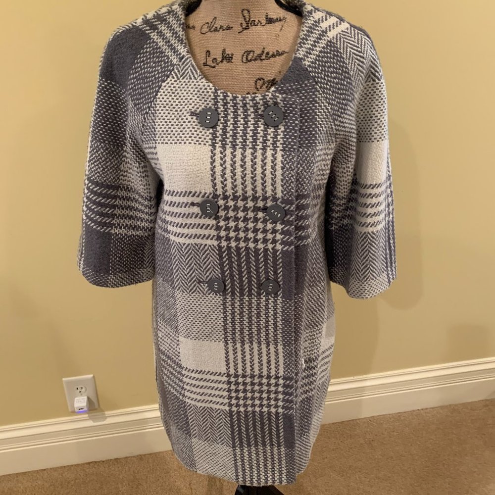 JH Collection Grey Cream Tweed 3/4 Sleeve Jacket